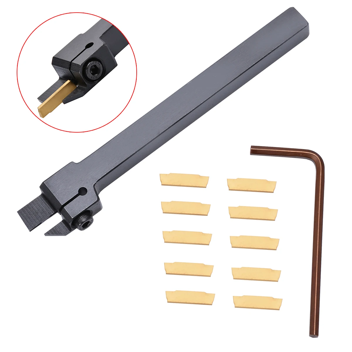10pcs MGMN200 Carbide Inserts Golden Blades + 1pc MGEHR1010-2 Turning Tool Holder Boring Bar with Wrench
10pcs MGMN200 Carbide Inserts Golden Blades + 1pc MGEHR1010-2 Turning Tool Holder Boring Bar with Wrench