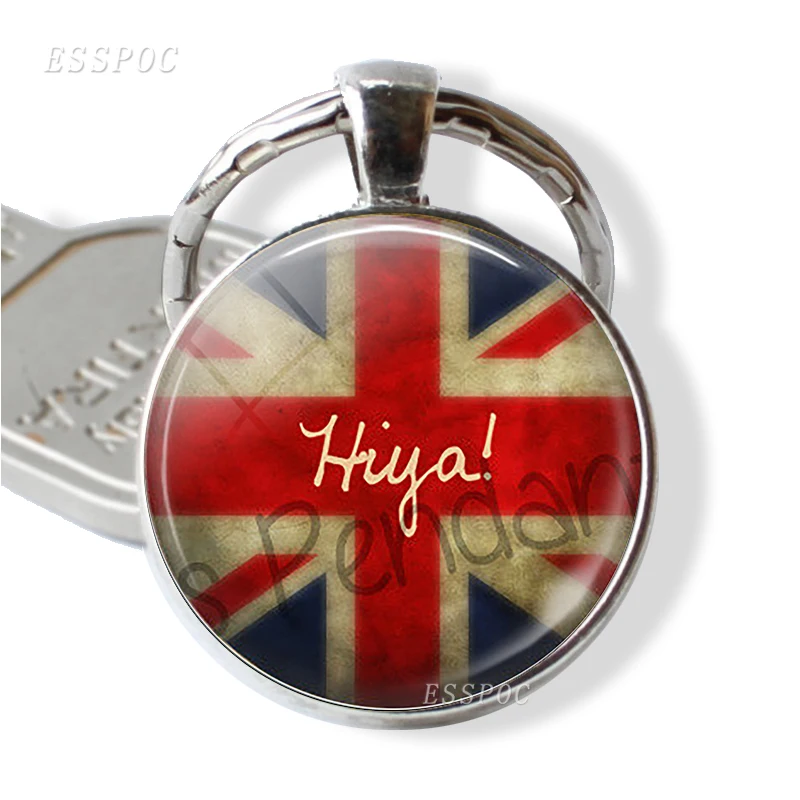 Union Jack British Flag Metal Key Chain Glass Cabochon Silver London Pendant "Hiya!" The UK Slang Accessories
Union Jack British Flag Metal Key Chain Glass Cabochon Silver London Pendant "Hiya!" The UK Slang Accessories