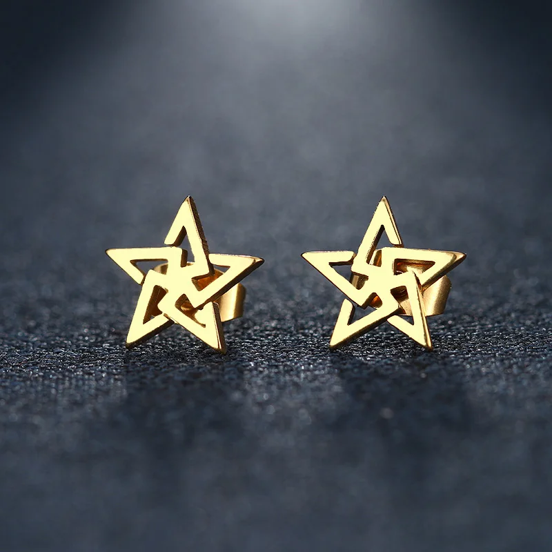 DOTIFI Stainless Steel Stud Earring For Women Man Pretty Pentagram Gold And Silver Color Lover's Engagement Jewelry | Украшения и
