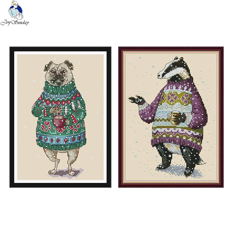 Dog Drinking Coffee and Badger in Sweater Cross Stitch Kit Aida 14ct 11ct Count Print Canvas DMC Thread Embroidery DIY Handmade
Dog Drinking Coffee and Badger in Sweater Cross Stitch Kit Aida 14ct 11ct Count Print Canvas DMC Thread Embroidery DIY Handmade