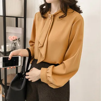 Fashion Womens Tops and Blouses Lantern Long Sleeve Tie Neck Blouse Loose Casual Tops Female blusas mujer de moda Solid
Fashion Womens Tops and Blouses Lantern Long Sleeve Tie Neck Blouse Loose Casual Tops Female blusas mujer de moda Solid