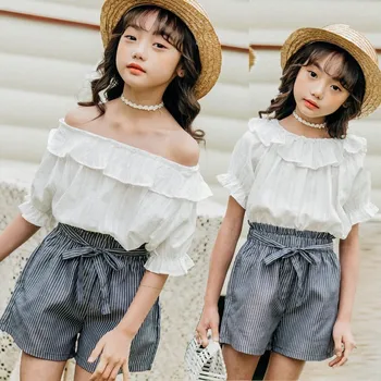 Big Kids Clothing Sets 2019 Summer Cotton Teenage Girls Set 2PCS Ruffles Collar White Shirts Tops + Striped Shorts Outfits Cute
Big Kids Clothing Sets 2019 Summer Cotton Teenage Girls Set 2PCS Ruffles Collar White Shirts Tops + Striped Shorts Outfits Cute