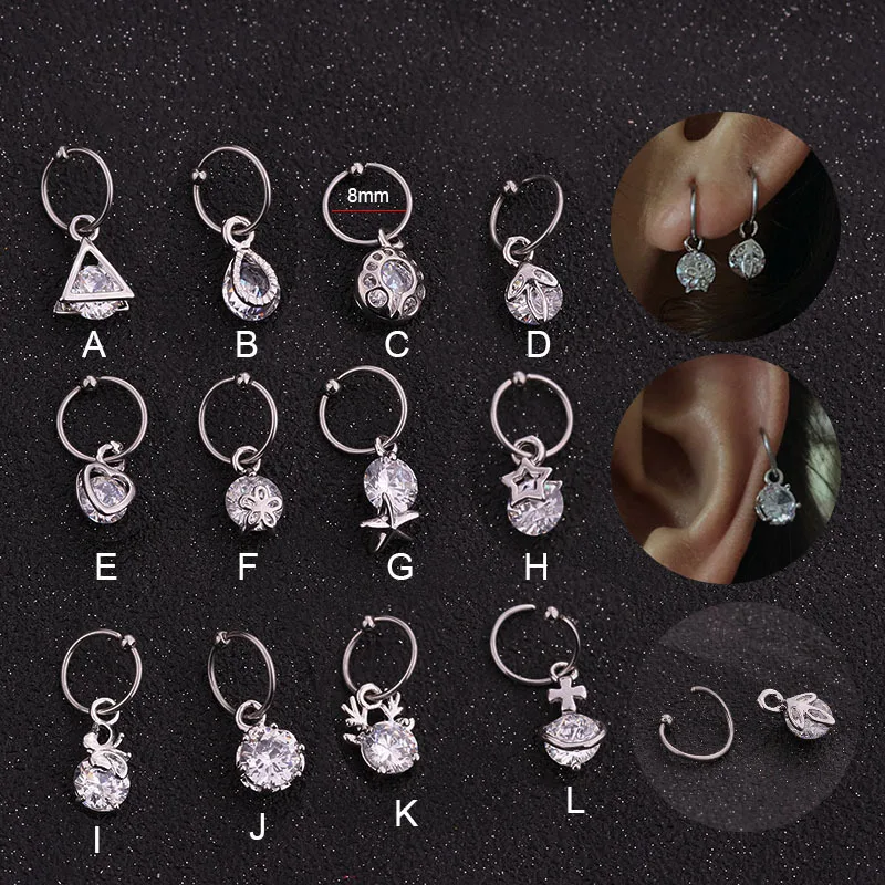 1pcs Cartilage Hoop Earring Helix Jewelry Stainless Steel End Hoop BCR With Cz heart star Dangle Body Piercing For Ear Nose Lip
1pcs Cartilage Hoop Earring Helix Jewelry Stainless Steel End Hoop BCR With Cz heart star Dangle Body Piercing For Ear Nose Lip