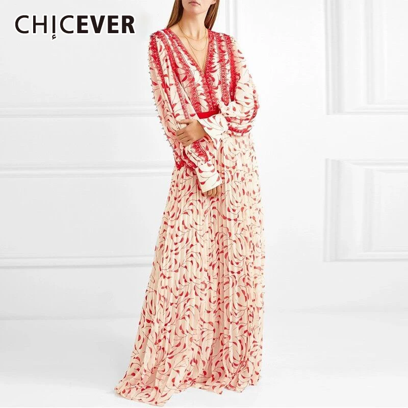CHICEVER Spring Hit Color Print V Neck Lantern Sleeve Ruffles Pleated Dress For Women High Waist A-line Floor-length Dresses New
CHICEVER Spring Hit Color Print V Neck Lantern Sleeve Ruffles Pleated Dress For Women High Waist A-line Floor-length Dresses New