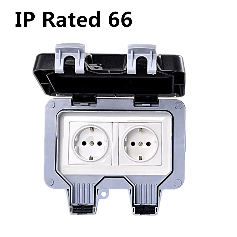IP66 Weatherproof Waterproof Outdoor Wall Power Socket 16A Double EU Standard Electrical Outlet Grounded AC 110~250V
IP66 Weatherproof Waterproof Outdoor Wall Power Socket 16A Double EU Standard Electrical Outlet Grounded AC 110~250V