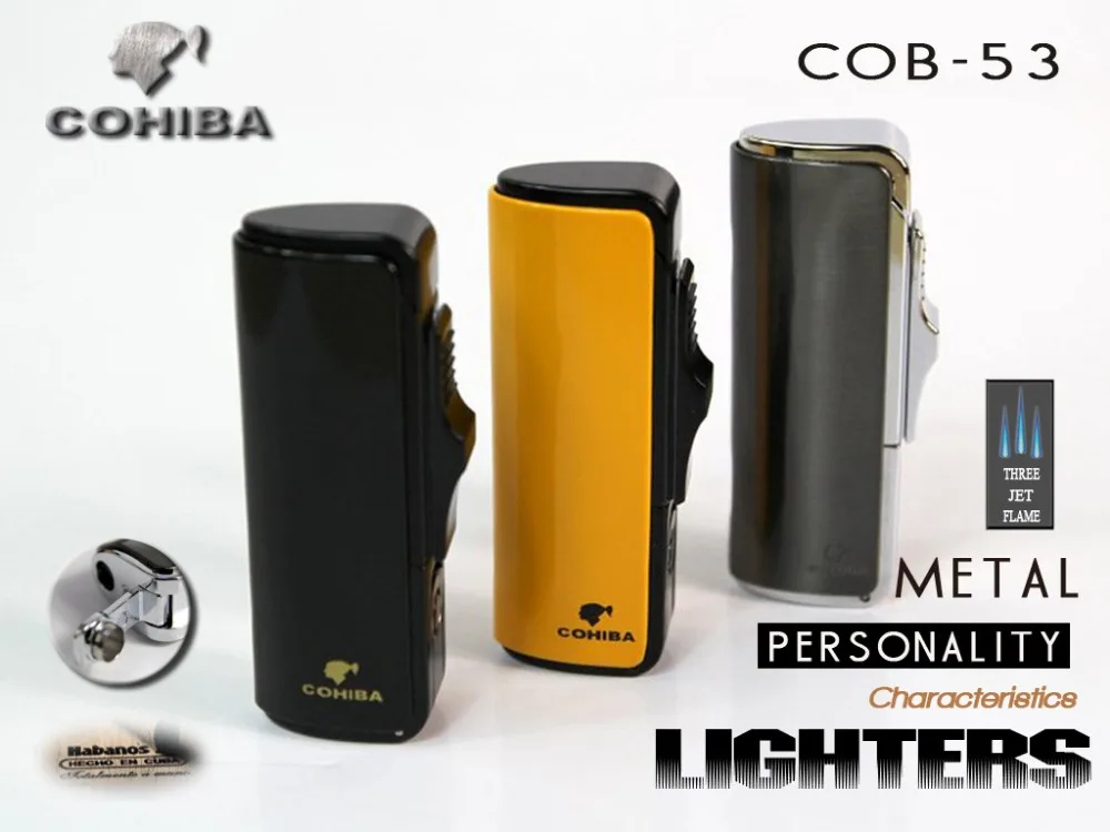 Original COHIBA Quality Metal Shape Butane Gas Windproof 3 Torch Jet Flame Cigarette Cigar Lighter Punch Ceremony
Original COHIBA Quality Metal Shape Butane Gas Windproof 3 Torch Jet Flame Cigarette Cigar Lighter Punch Ceremony