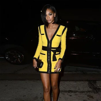 Top quality V-neck full yellow mini bodycon celebrity elegant vintage evening winter V-neck bandage dress women
Top quality V-neck full yellow mini bodycon celebrity elegant vintage evening winter V-neck bandage dress women