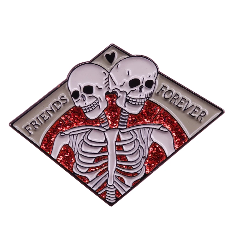 Friends forever glitter enamel pin conjoined twin skeleton brooch spooky gothic Halloween gift BFF friendship badge
Friends forever glitter enamel pin conjoined twin skeleton brooch spooky gothic Halloween gift BFF friendship badge