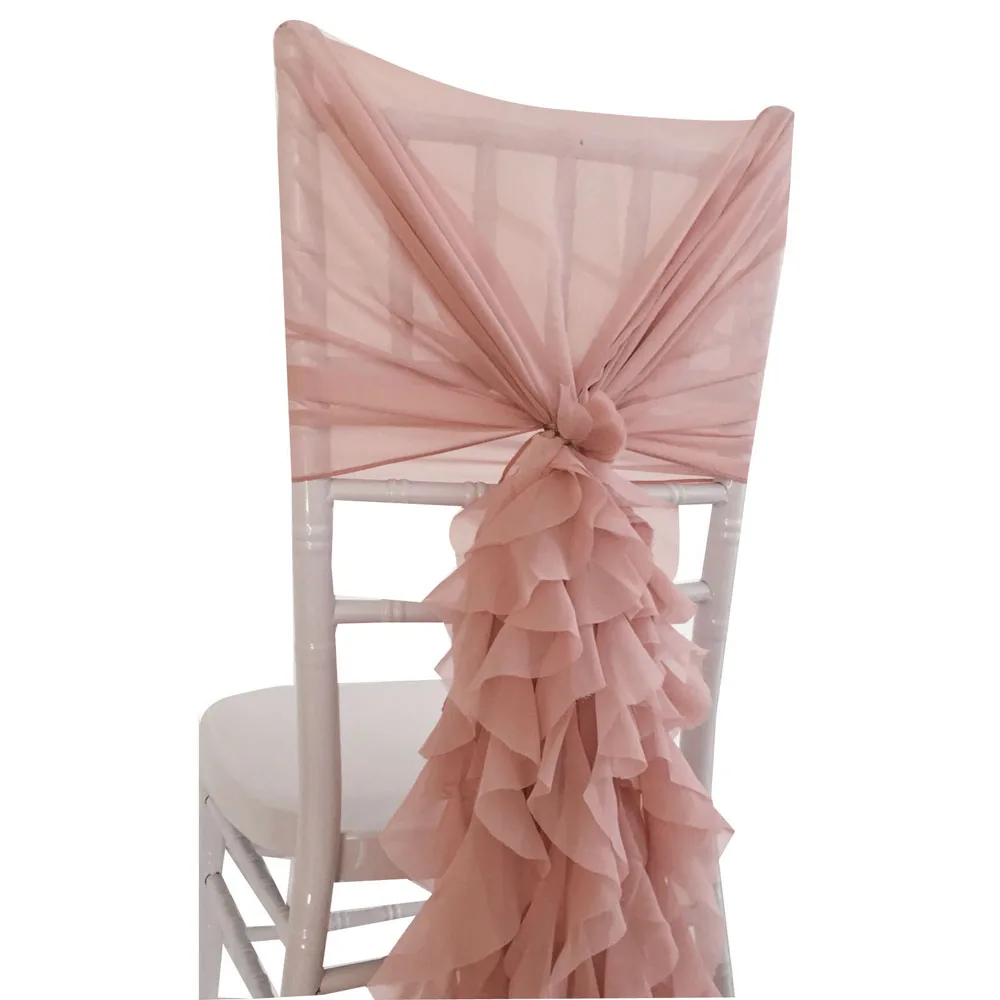 

SMOPOR Blush Pink Chiffon Chair Cover Hoods with Ruffle Sashes For Wedding Events party Ceremony Decoration