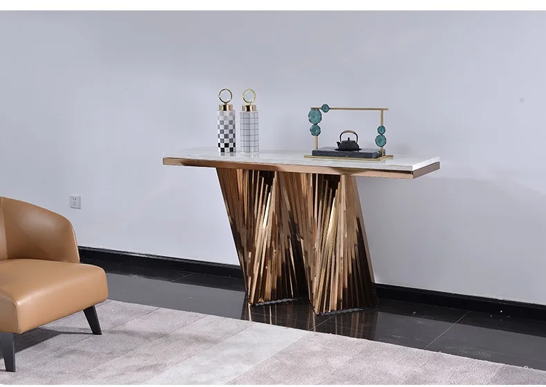 85cm High Console Table with Gilded Stainless Steel Frame/ 150cm Long Marble Tabletop / Customized Length for Fancy Space
85cm High Console Table with Gilded Stainless Steel Frame/ 150cm Long Marble Tabletop / Customized Length for Fancy Space