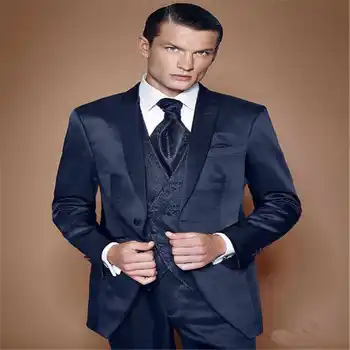 Custom Made Groomsmen Peak Lapel Groom Tuxedos Shiny Navy Blue Men Suits Wedding Best Man Blazer (Jacket+Pants+Tie+Vest)
Custom Made Groomsmen Peak Lapel Groom Tuxedos Shiny Navy Blue Men Suits Wedding Best Man Blazer (Jacket+Pants+Tie+Vest)