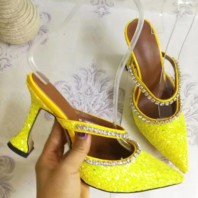 Summer Bling Bling Rhinestone Straps Slingbacks Slipper Women High Heels Sandals Pointed Toe Ladies Cup Heel Sequins Slide
Summer Bling Bling Rhinestone Straps Slingbacks Slipper Women High Heels Sandals Pointed Toe Ladies Cup Heel Sequins Slide