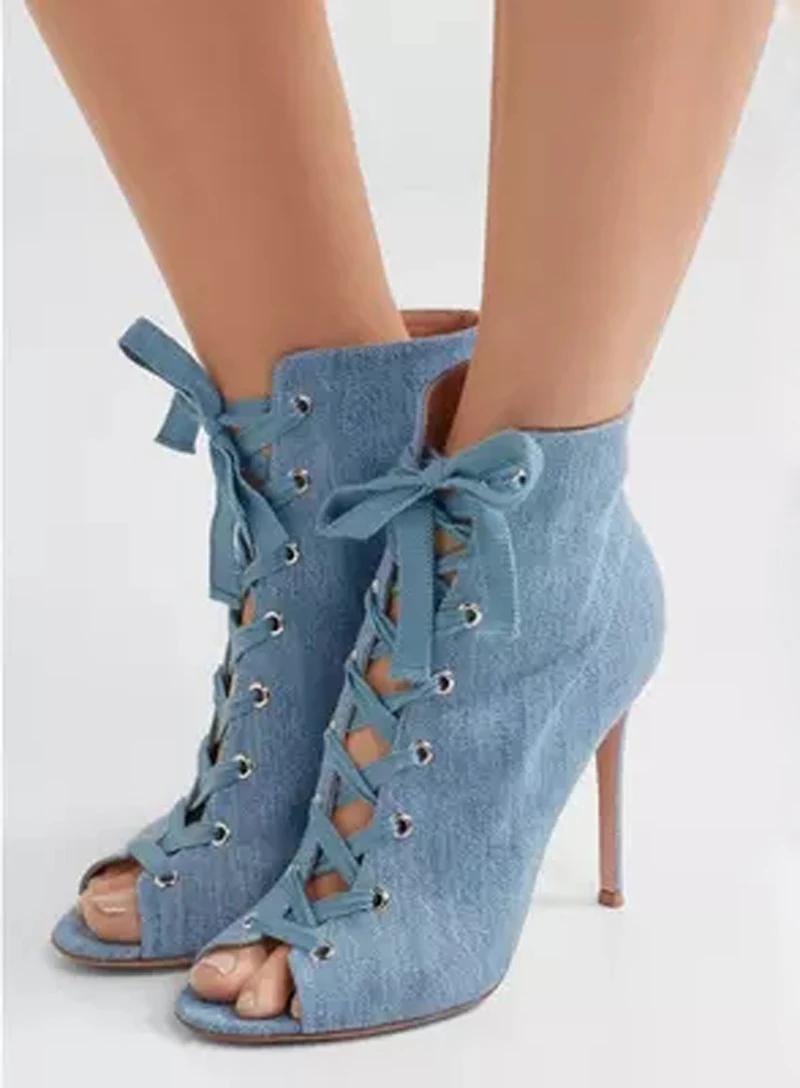 Nice All-match Demin Ankle Boots Cross-tied Thin High Heels Peep Toe Women Shoes Botas Mujer Spring Autumn Ladies Shoes Botines
Nice All-match Demin Ankle Boots Cross-tied Thin High Heels Peep Toe Women Shoes Botas Mujer Spring Autumn Ladies Shoes Botines