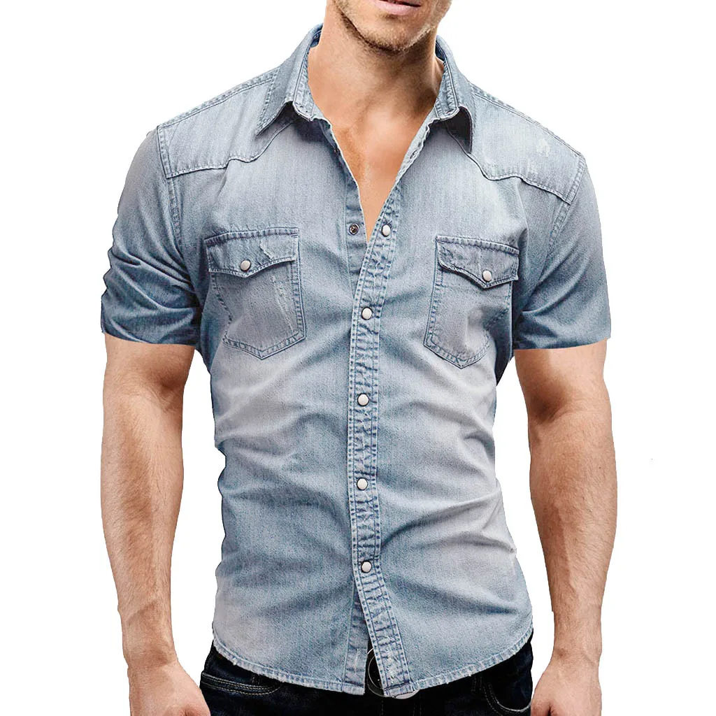denim shirt men Casual Slim Fit Button Shirt With Pocket Blouse Men Camisa Social Short Sleeve Tops Blouse Playeras De Hombre
denim shirt men Casual Slim Fit Button Shirt With Pocket Blouse Men Camisa Social Short Sleeve Tops Blouse Playeras De Hombre
