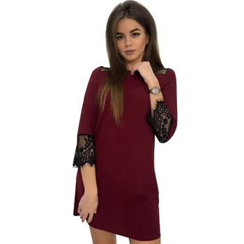 Wine Red Green Straight Dress Women Spring Summer O-Neck 3/4 Sleeve Lace Stitching Dresses Mini Vestidos
Wine Red Green Straight Dress Women Spring Summer O-Neck 3/4 Sleeve Lace Stitching Dresses Mini Vestidos