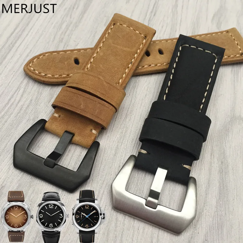 MERJUST Italian Genuine Leather Crazy horse skin Handmade Black Band Retro Watch Straps 24mm for PAM Man Watch Tool
MERJUST Italian Genuine Leather Crazy horse skin Handmade Black Band Retro Watch Straps 24mm for PAM Man Watch Tool