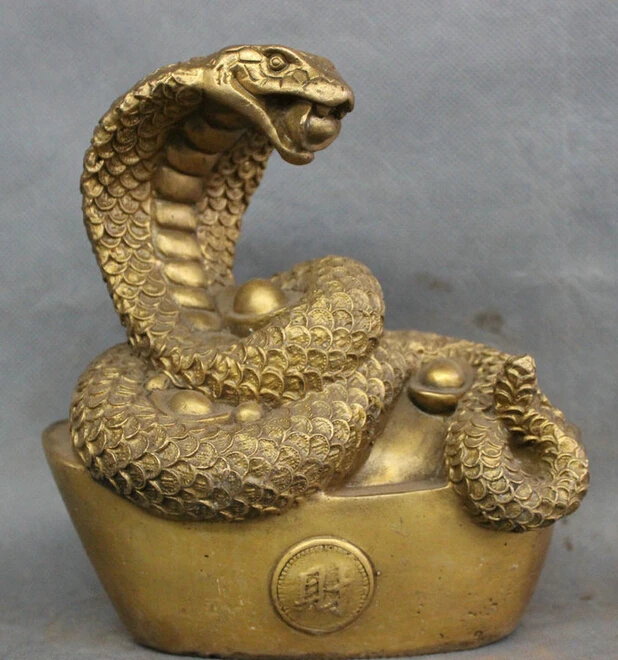 S2610 Chinese Brass Folk Animals Year Zodiac Snake On Wealth YuanBao Statue Sculpture D0317
S2610 Chinese Brass Folk Animals Year Zodiac Snake On Wealth YuanBao Statue Sculpture D0317
