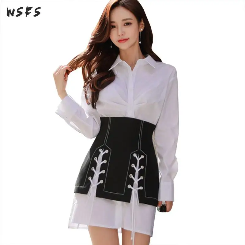 2 Pieces Sets White Shirt Sleeve Long Tops Blouse Womens Dress Loose Bodycon Ladies Black Lace Up Mini Pencil Wrap Party Dresses
2 Pieces Sets White Shirt Sleeve Long Tops Blouse Womens Dress Loose Bodycon Ladies Black Lace Up Mini Pencil Wrap Party Dresses