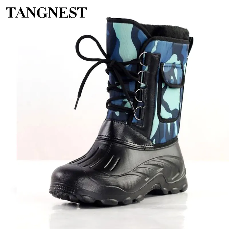 Tangnest/новые зимние мужские ботинки до середины икры шикарные камуфляжные