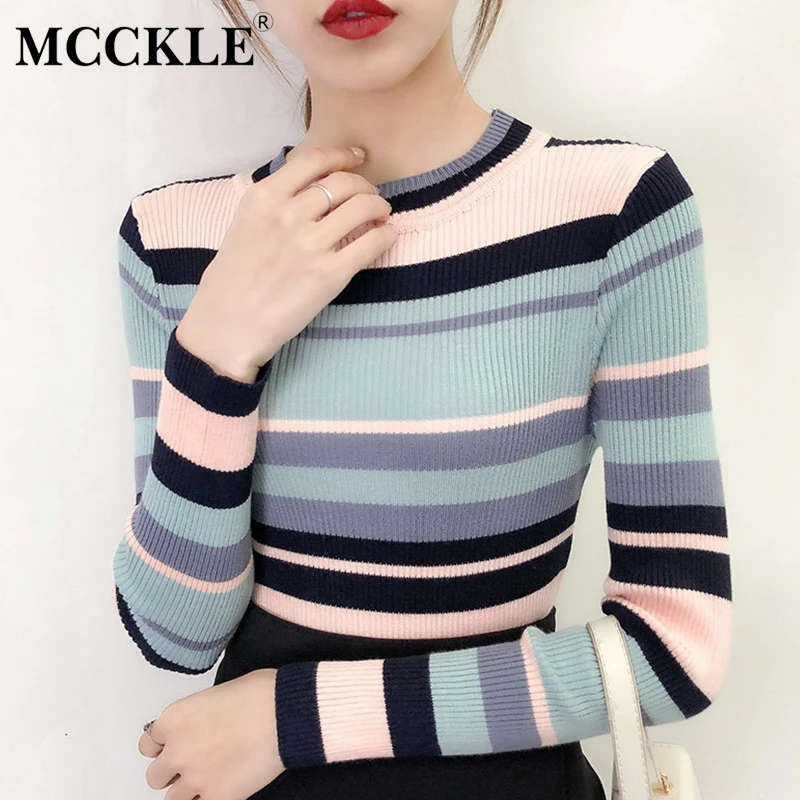 MCCKLE Women's Knitted Patchwork Colorful Striped Pullovers 2018 Autumn Winter Korean Ladies Sweaters O-Neck Tops For Woman
MCCKLE Women's Knitted Patchwork Colorful Striped Pullovers 2018 Autumn Winter Korean Ladies Sweaters O-Neck Tops For Woman
