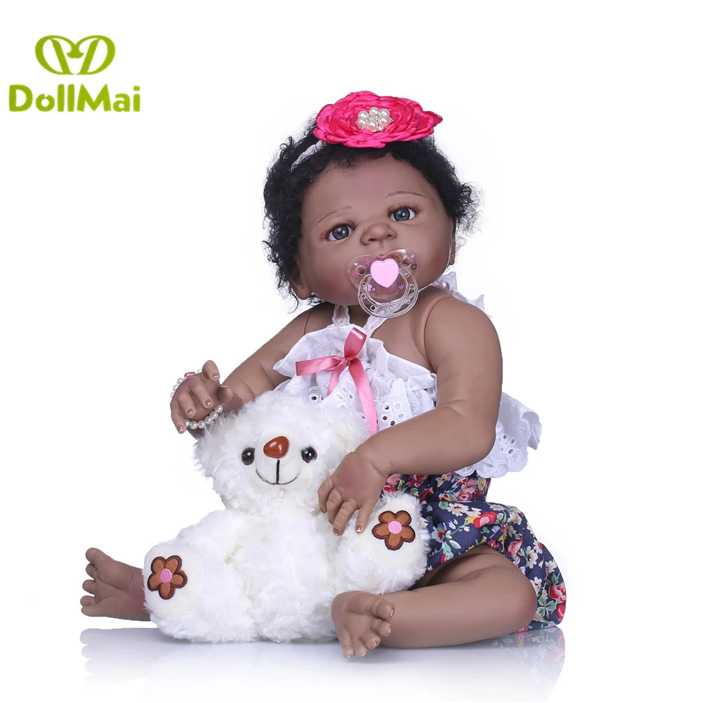 23" Full Silicone Reborn Girl Baby Doll Toy black skin bebe Lifelike handmade baby model infant dolls baby bonecas for sale
23" Full Silicone Reborn Girl Baby Doll Toy black skin bebe Lifelike handmade baby model infant dolls baby bonecas for sale