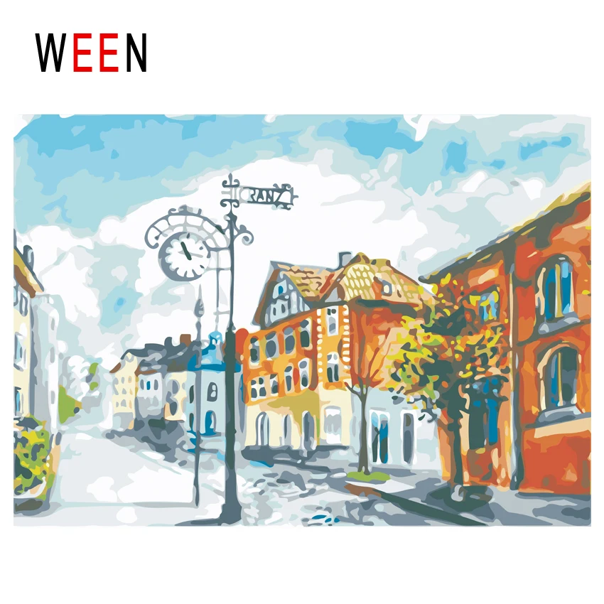 WEEN Town Diy Painting By Numbers Abstract Street Oil On Canvas House Tree Cuadros Decoracion Acrylic Wall Art Gift | Дом и сад