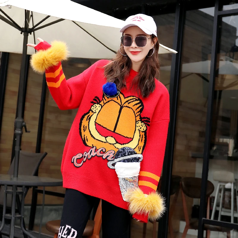 2018 autumn and winter sweater women's tide brand long loose women's sweater lazy cartoon knit bottoming shirt
2018 autumn and winter sweater women's tide brand long loose women's sweater lazy cartoon knit bottoming shirt