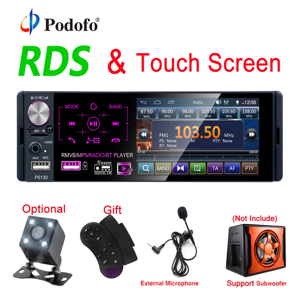 Podofo RDS Car Radios 4.1" Touch Screen Multimedia MP5 Player Auto Stereo Radio Bluetooth Support Micophone and Rear View Camera
Podofo RDS Car Radios 4.1" Touch Screen Multimedia MP5 Player Auto Stereo Radio Bluetooth Support Micophone and Rear View Camera