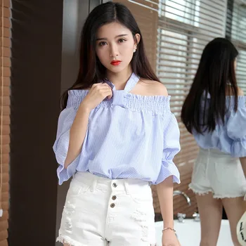 New Sexy Off Shoulder Summer Strapless Women Blouse Half Sleeve Bow knot Tops Slash Neck Shirts Casual Loose shirt
New Sexy Off Shoulder Summer Strapless Women Blouse Half Sleeve Bow knot Tops Slash Neck Shirts Casual Loose shirt