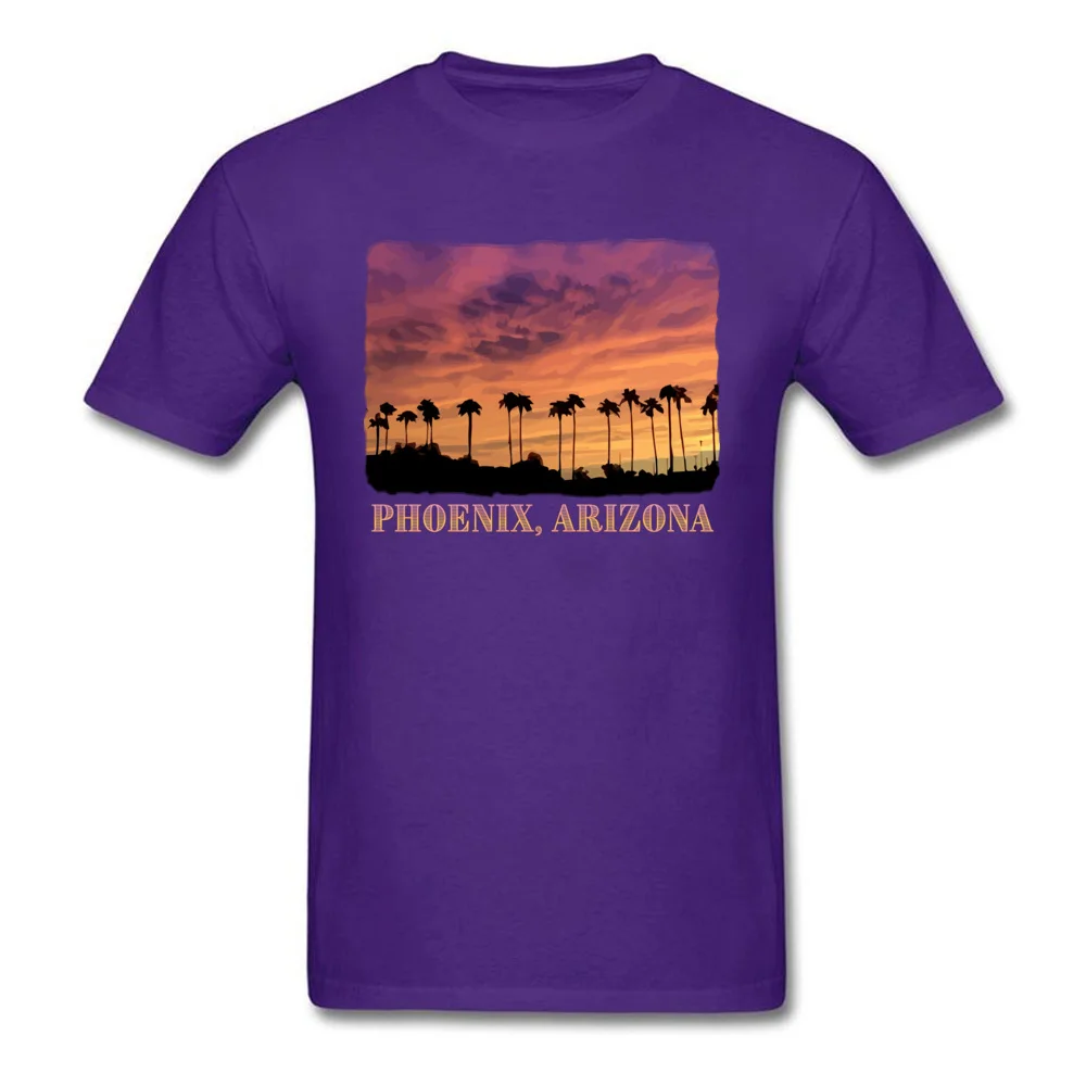 Newest Adult T-shirts Crew Neck Short Sleeve Cotton Casual T Shirt Hip hop Clothing Shirt Free Shipping Phoenix Arizona Beautiful Sunset Palm Trees purple