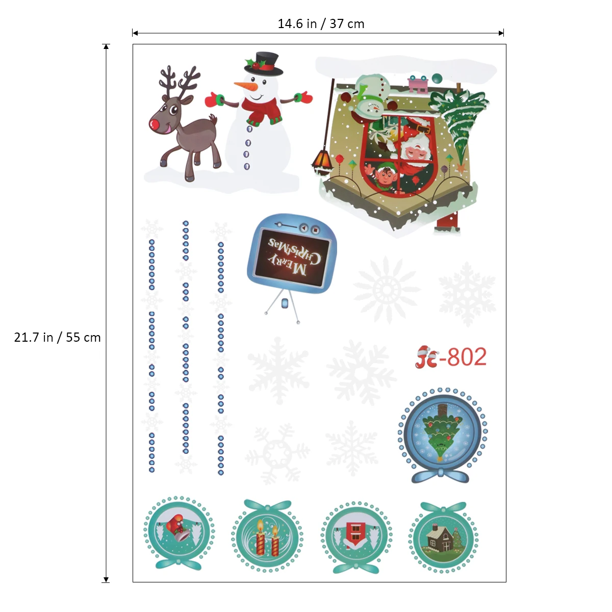 removable merry christmas colorful window stickers clings santa