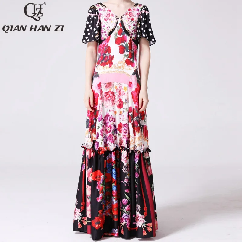 Qian Han Zi newest Designer fashion Runway Maxi dress Women's Short Sleeve V-neck Amazing Print Vintage Indie Folk long Dress
Qian Han Zi newest Designer fashion Runway Maxi dress Women's Short Sleeve V-neck Amazing Print Vintage Indie Folk long Dress