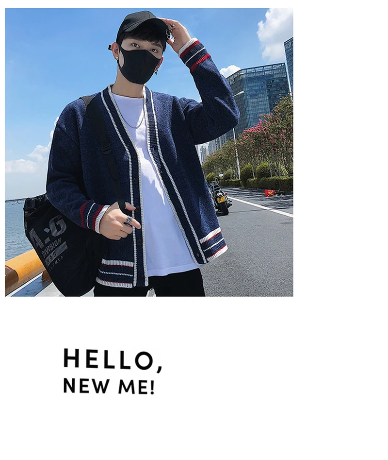 Check Button Cardigan Male Oversize Loose Streetwear (14)