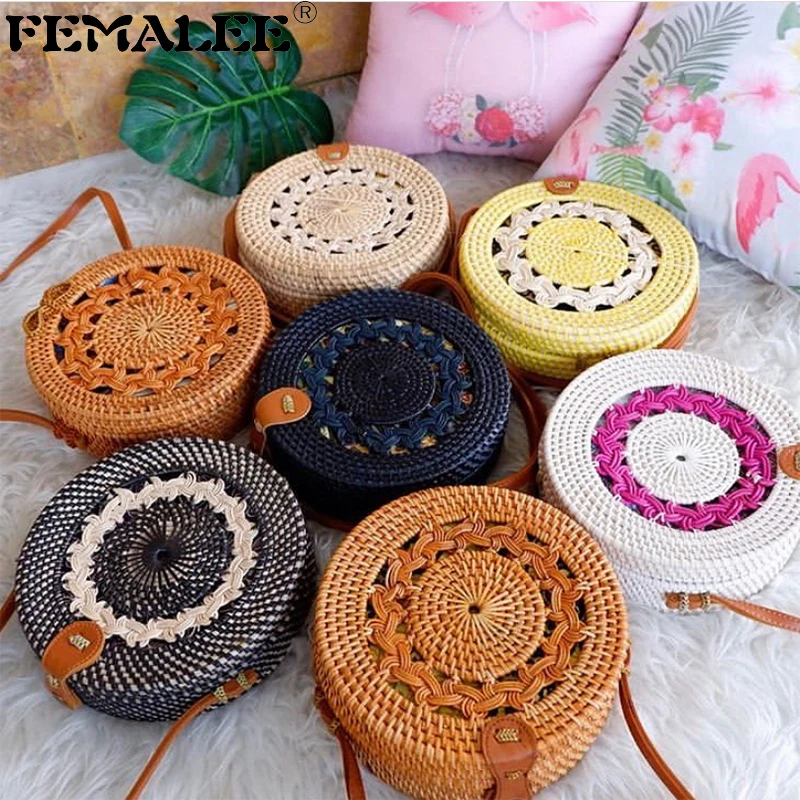 Vietnam Woven Rattan Bag Round Bohemia Shoulder Bag Circle Beach Straw Handbags Bali Island Summer Hollow Handmade Messenger Bag
Vietnam Woven Rattan Bag Round Bohemia Shoulder Bag Circle Beach Straw Handbags Bali Island Summer Hollow Handmade Messenger Bag