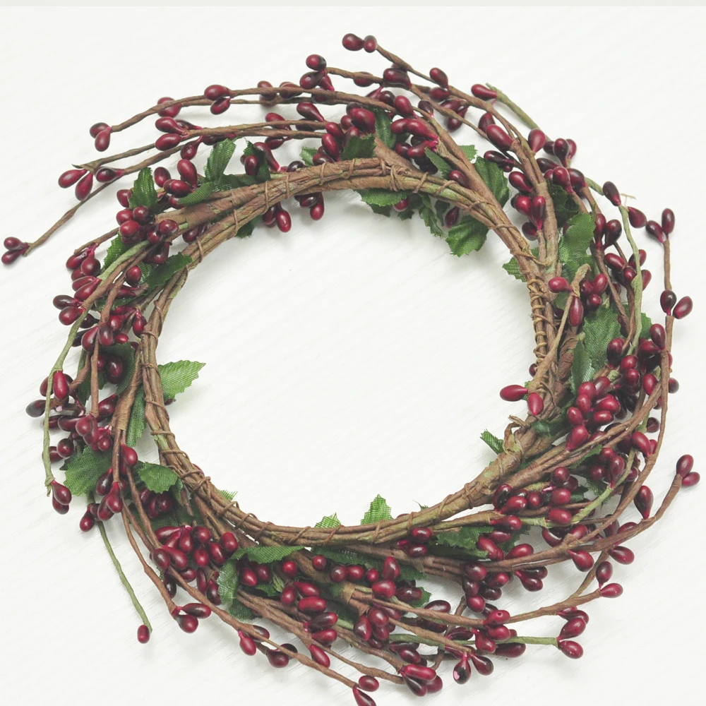 

2pcs Pip Berry Candle Rings Handmade Mini Wreath Burgundy 2" opening Farmhouse