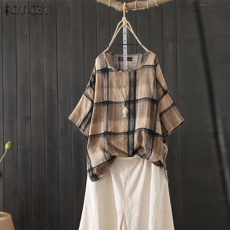 ZANZEA 2019 Summer Tunic Top Women's Blouse Casual Short Sleeve Vintage Cotton Polka Dot Check Printed Shirts Chemiser Oversized
ZANZEA 2019 Summer Tunic Top Women's Blouse Casual Short Sleeve Vintage Cotton Polka Dot Check Printed Shirts Chemiser Oversized