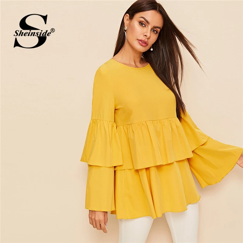Sheinside Casual Layered Ruffle Sleeve Blouse Women 2019 Spring Yellow Longline Blouses Ladies Solid Keyhole Back Top
Sheinside Casual Layered Ruffle Sleeve Blouse Women 2019 Spring Yellow Longline Blouses Ladies Solid Keyhole Back Top