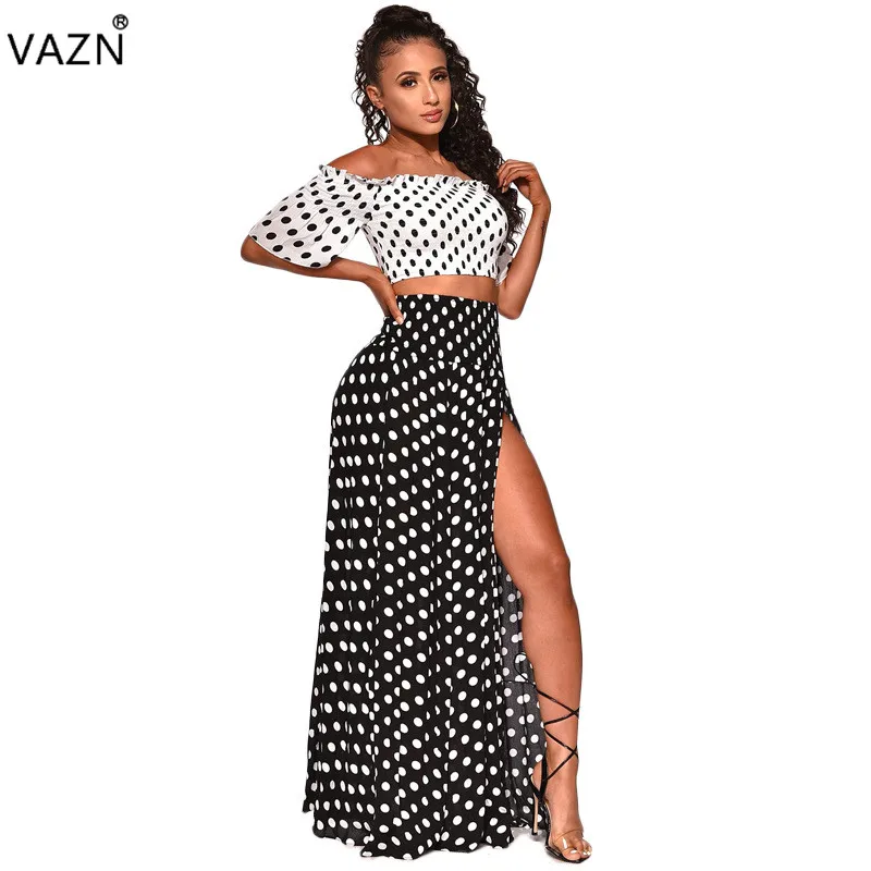 VAZN Spring New Sexy Design 2019 Women 2 Piece Sets Polka Dot Short Sleeve Slash Neck Tops Long Skirts Split Dress Sets MYF9338
VAZN Spring New Sexy Design 2019 Women 2 Piece Sets Polka Dot Short Sleeve Slash Neck Tops Long Skirts Split Dress Sets MYF9338