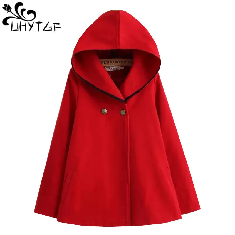 UHYTGF Autumn Winter Short Wool Coat Women Plus size Hooded Cloak Woolen Coat tide Fashion Loose Bat sleeve Woolen Outerwear 684
UHYTGF Autumn Winter Short Wool Coat Women Plus size Hooded Cloak Woolen Coat tide Fashion Loose Bat sleeve Woolen Outerwear 684