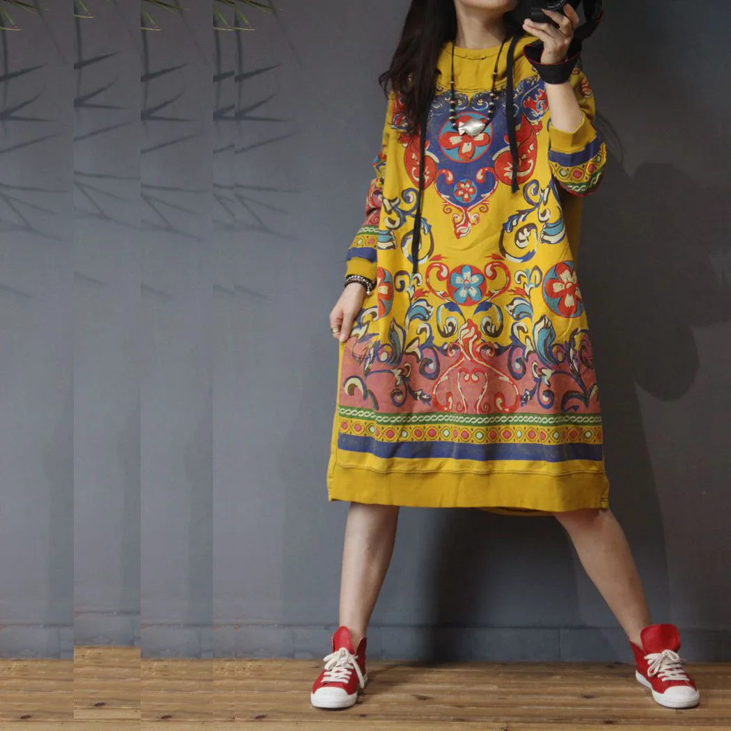 Women Autumn Hooded Printed Dress Ladies Retro Plus Size Vintage Print Dresses Female Pattern Print Casual Loose Dress 2018
Women Autumn Hooded Printed Dress Ladies Retro Plus Size Vintage Print Dresses Female Pattern Print Casual Loose Dress 2018
