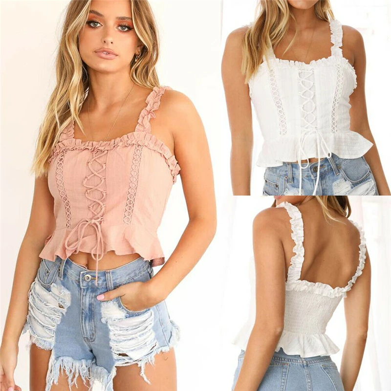 Women Bandage Crop Tops Sleeveless Camisole White Pink Vest Sweet Casual Ruched Tank 2019 Girls Summer Fashion Party Clothes NEW
Women Bandage Crop Tops Sleeveless Camisole White Pink Vest Sweet Casual Ruched Tank 2019 Girls Summer Fashion Party Clothes NEW