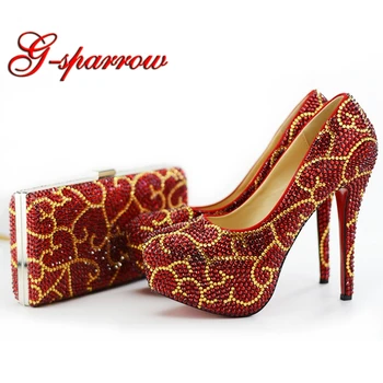 2018 Handmade Red with Gold Rhinestone Wedding Bridal Dress Shoes with Handbag High Heel Party Shoes wiht Purse Sets Big Size
2018 Handmade Red with Gold Rhinestone Wedding Bridal Dress Shoes with Handbag High Heel Party Shoes wiht Purse Sets Big Size