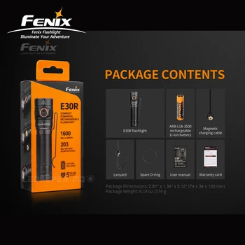 Magnetic Charging Fenix E30R 1600 Lumens Rechargeable Flashlight with ARB-L18-3500 3500mAh Li-ion Battery
Magnetic Charging Fenix E30R 1600 Lumens Rechargeable Flashlight with ARB-L18-3500 3500mAh Li-ion Battery