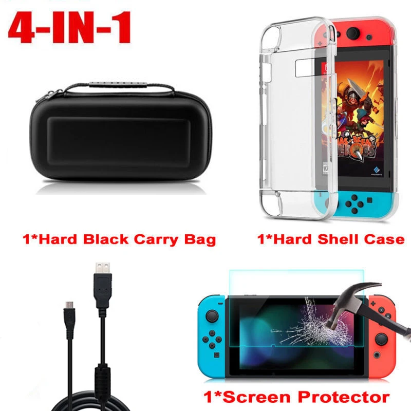 4 in 1 Portable game console Accessory set Case Bag+Shell Cover+Charging Cable+Protector for Nintend Switch Switch NS Console
4 in 1 Portable game console Accessory set Case Bag+Shell Cover+Charging Cable+Protector for Nintend Switch Switch NS Console
