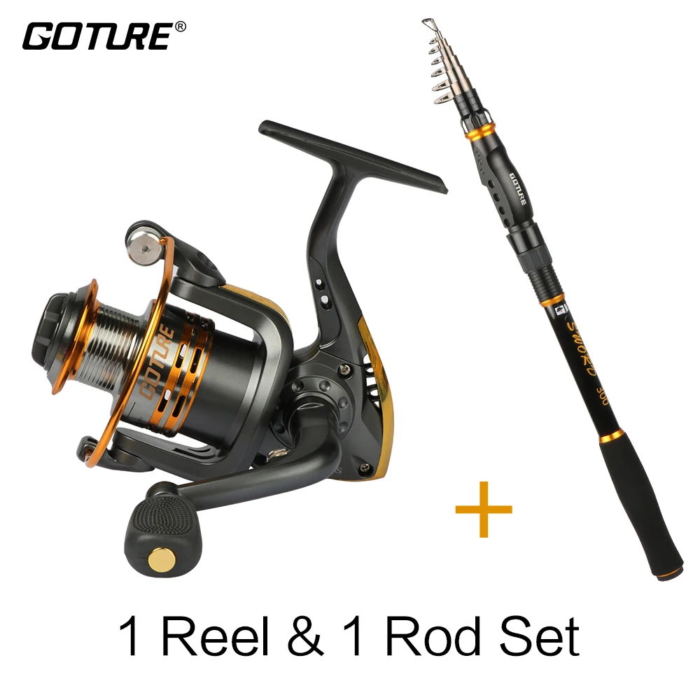 Image Goture Fishing Reel And Rod Set 2.1 2.4 2.7 3.0 3.6M Telescopic Fishing Rod + 6BB GT3000S Spinning Reel Combo Fishing Tackle