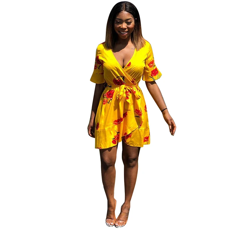 Echoine Sexy Print Floral Deep V-neck Irregular Bandage Dress Short Sleeve Women Summer Beach Dress Boho Style Gold Dress
Echoine Sexy Print Floral Deep V-neck Irregular Bandage Dress Short Sleeve Women Summer Beach Dress Boho Style Gold Dress