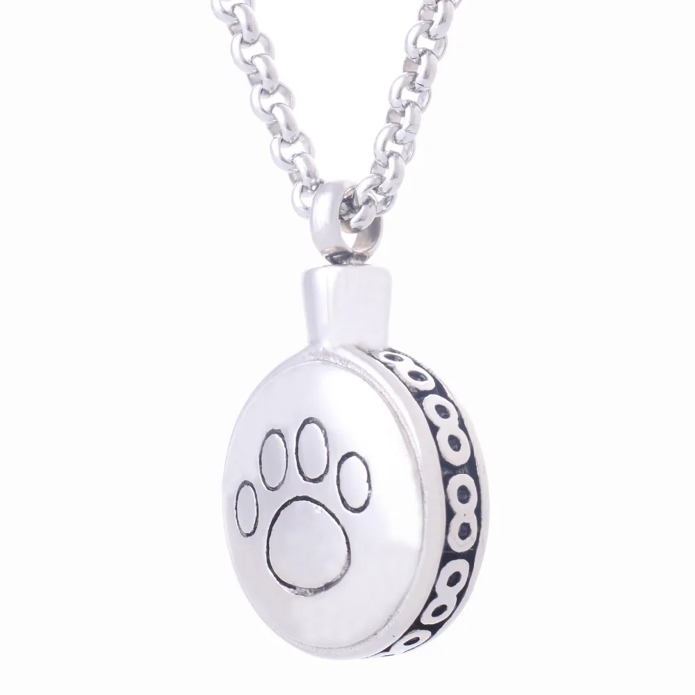 New Fashion Stainless Steel Round Dog Paw Print Pendant Necklaces Pets Cremation Ash Urns Necklace Jewelry Memorials IR199
New Fashion Stainless Steel Round Dog Paw Print Pendant Necklaces Pets Cremation Ash Urns Necklace Jewelry Memorials IR199