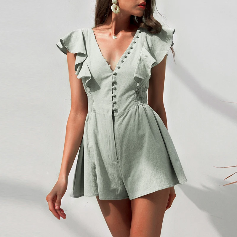 WHOSONG Elegant V Neck High Waist Women Playsuit Summer Button Ruffles Lady Office Short Jumpsuit Rompers Casual Sexy Overalls
WHOSONG Elegant V Neck High Waist Women Playsuit Summer Button Ruffles Lady Office Short Jumpsuit Rompers Casual Sexy Overalls