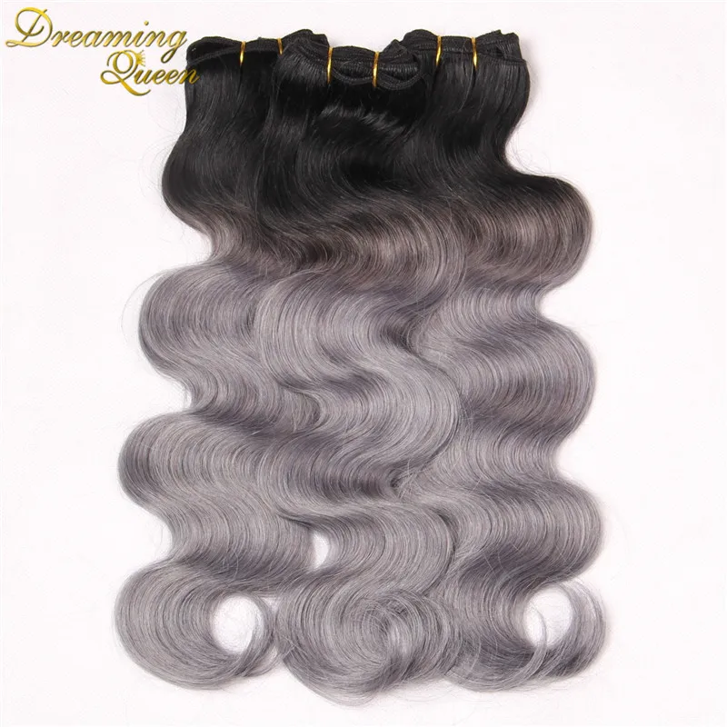 Brazilian Body Wave Virgin Human Hair Extensions Dark Silver Grey Ombre Colors