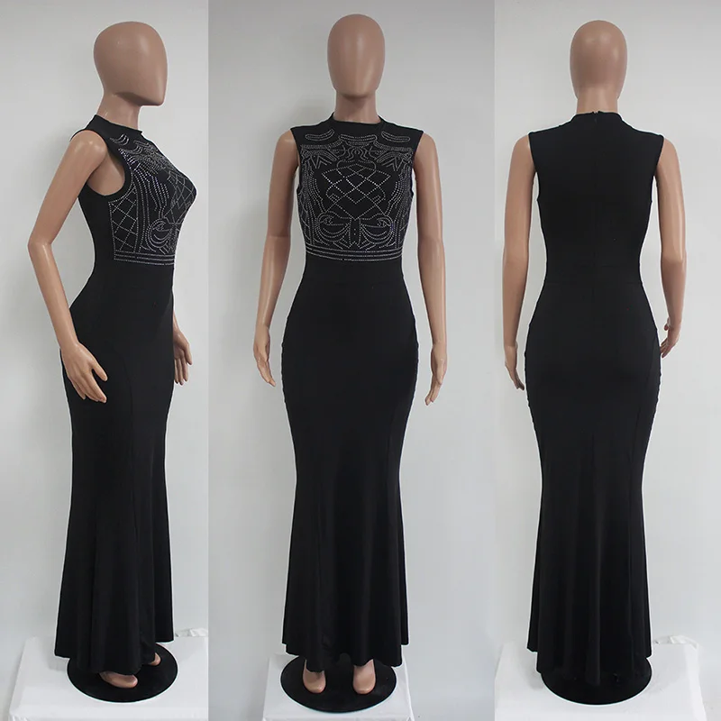 Kostlich Summer Dress Women 2017 Geometric Rhinestone O-Neck Sleeveless Sexy Women Long Dress NightClub Wear Maxi Party Dresses (2)